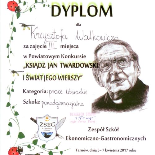 Miniaturka wpisu: Krzysztof Walkowicz laureatem powiatowego konkursu literackiego